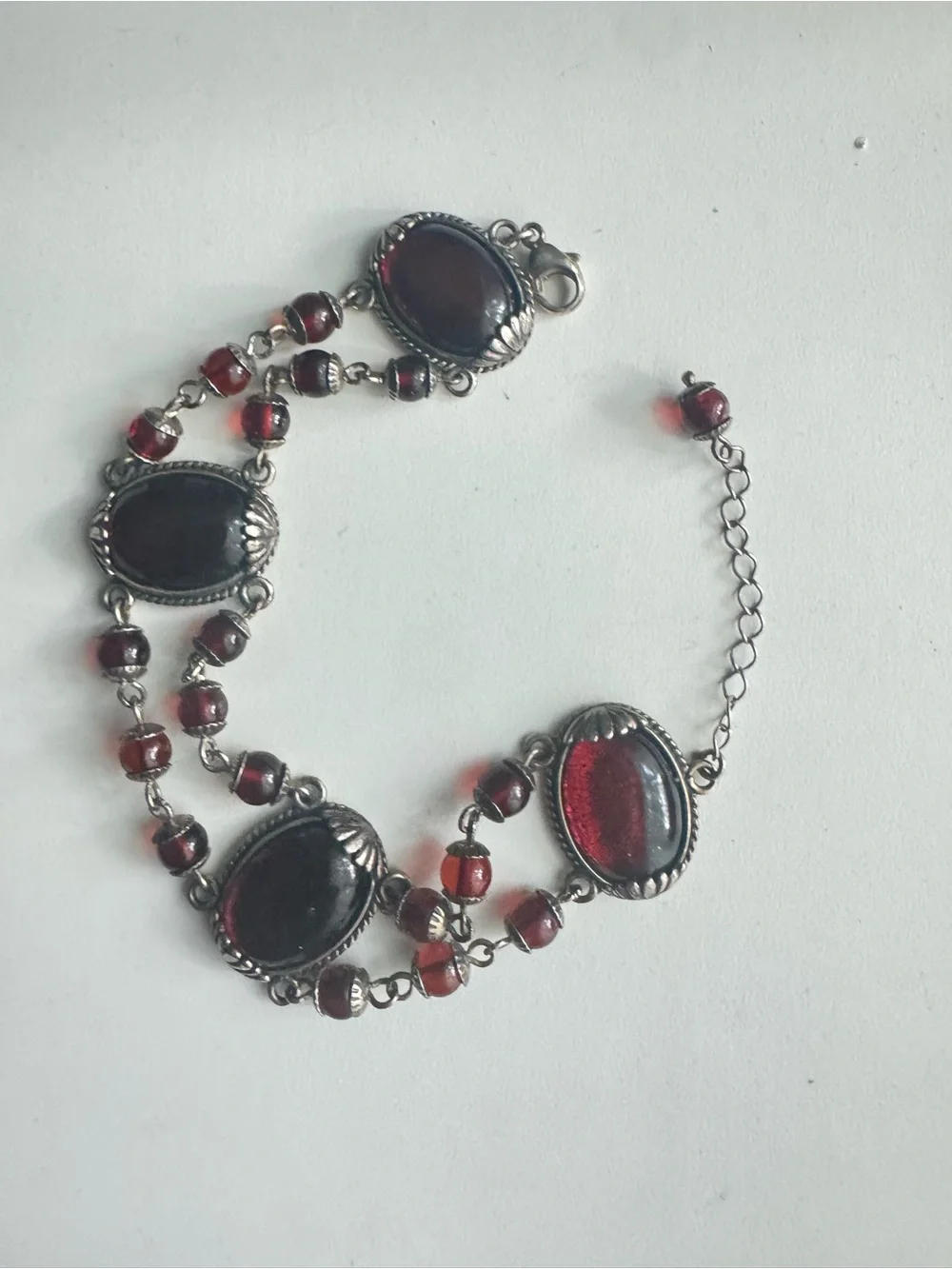 NYC Valerio 888 925 Sterling Silver Red Amber Adjustable Bracelet